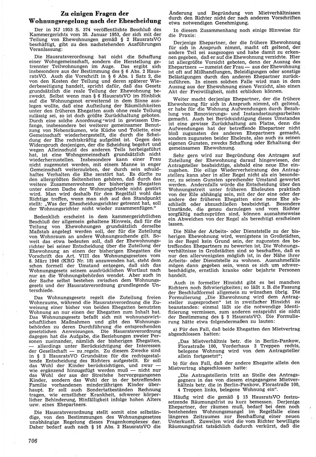 Neue Justiz (NJ), Zeitschrift für Recht und Rechtswissenschaft [Deutsche Demokratische Republik (DDR)], 7. Jahrgang 1953, Seite 706 (NJ DDR 1953, S. 706)