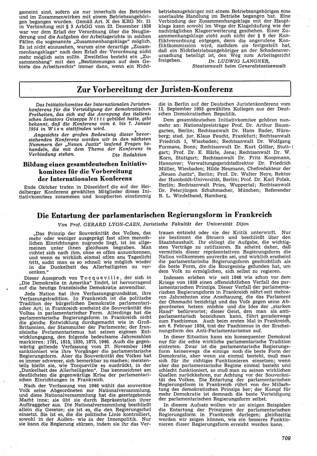 Neue Justiz (NJ), Zeitschrift für Recht und Rechtswissenschaft [Deutsche Demokratische Republik (DDR)], 7. Jahrgang 1953, Seite 709 (NJ DDR 1953, S. 709)