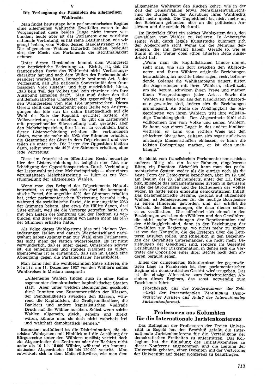 Neue Justiz (NJ), Zeitschrift für Recht und Rechtswissenschaft [Deutsche Demokratische Republik (DDR)], 7. Jahrgang 1953, Seite 713 (NJ DDR 1953, S. 713)