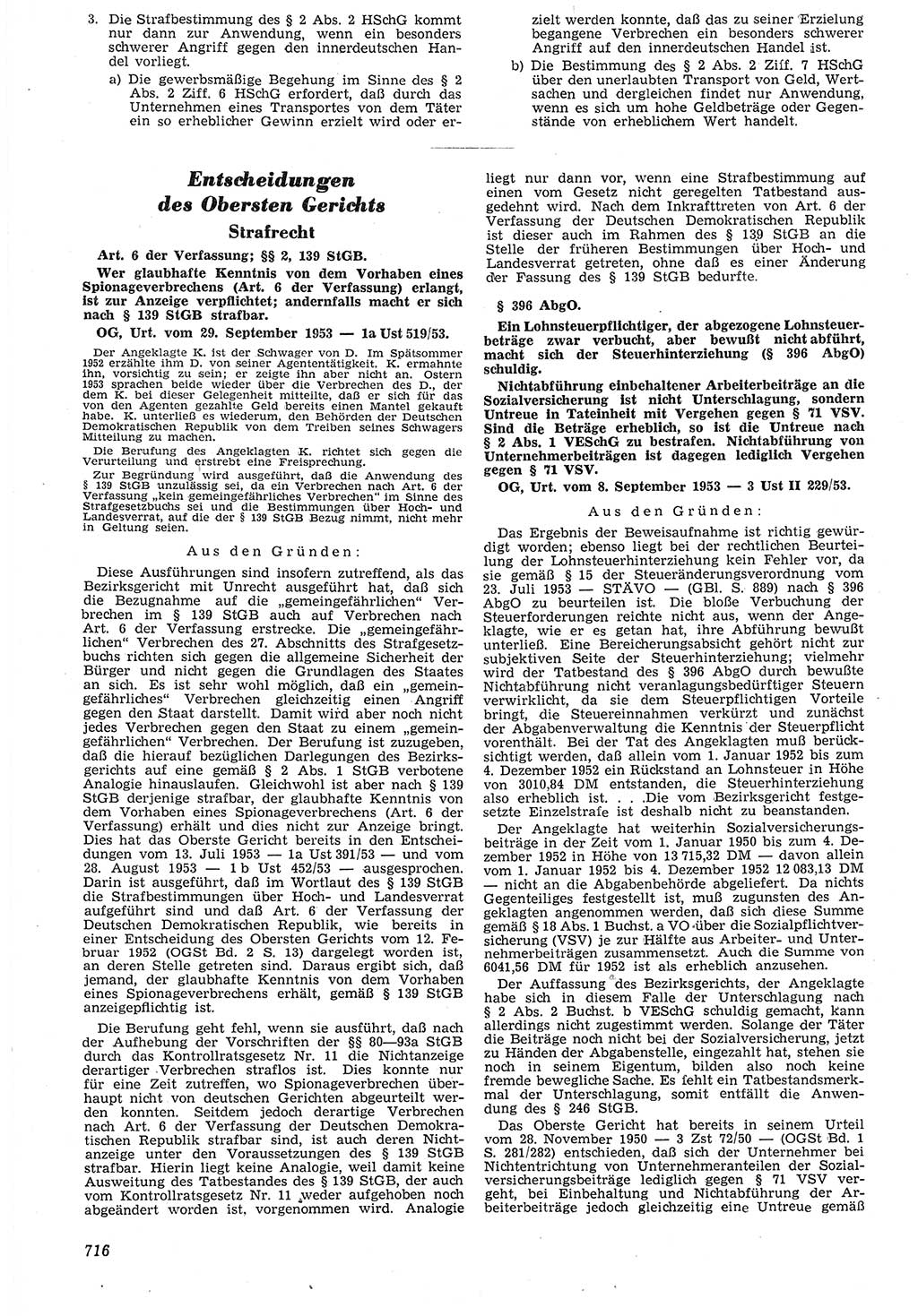 Neue Justiz (NJ), Zeitschrift für Recht und Rechtswissenschaft [Deutsche Demokratische Republik (DDR)], 7. Jahrgang 1953, Seite 716 (NJ DDR 1953, S. 716)