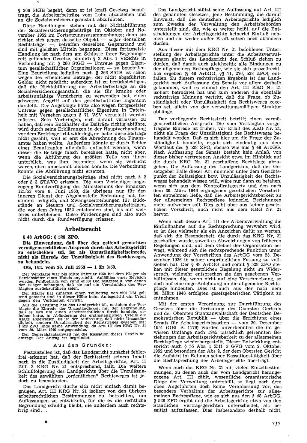 Neue Justiz (NJ), Zeitschrift für Recht und Rechtswissenschaft [Deutsche Demokratische Republik (DDR)], 7. Jahrgang 1953, Seite 717 (NJ DDR 1953, S. 717)