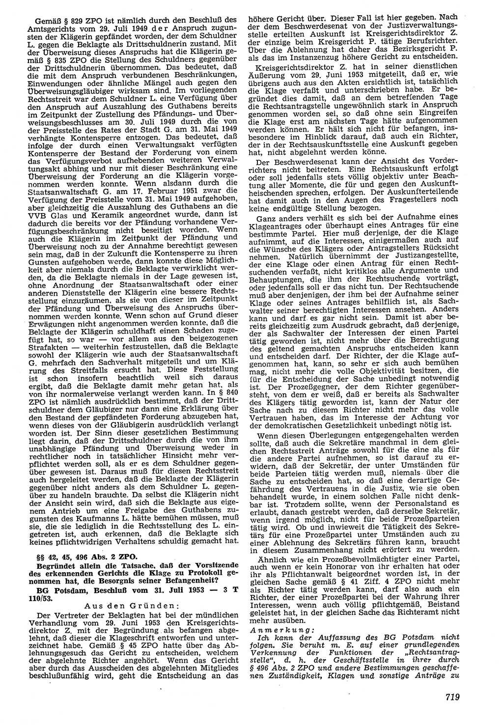 Neue Justiz (NJ), Zeitschrift für Recht und Rechtswissenschaft [Deutsche Demokratische Republik (DDR)], 7. Jahrgang 1953, Seite 719 (NJ DDR 1953, S. 719)