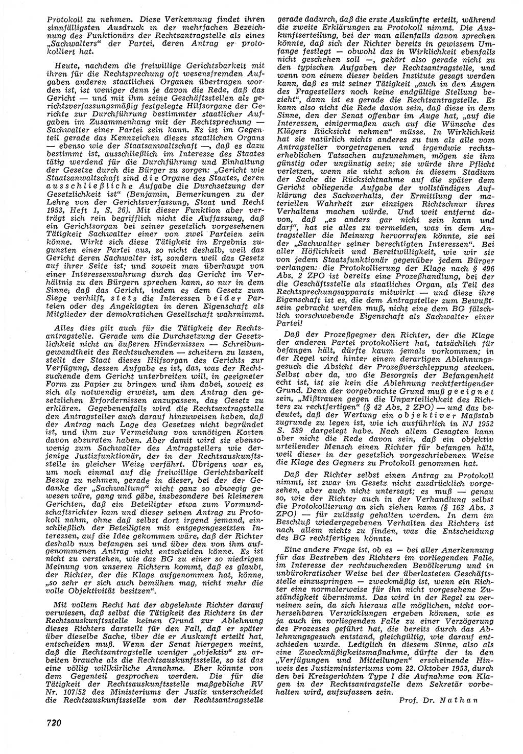 Neue Justiz (NJ), Zeitschrift für Recht und Rechtswissenschaft [Deutsche Demokratische Republik (DDR)], 7. Jahrgang 1953, Seite 720 (NJ DDR 1953, S. 720)