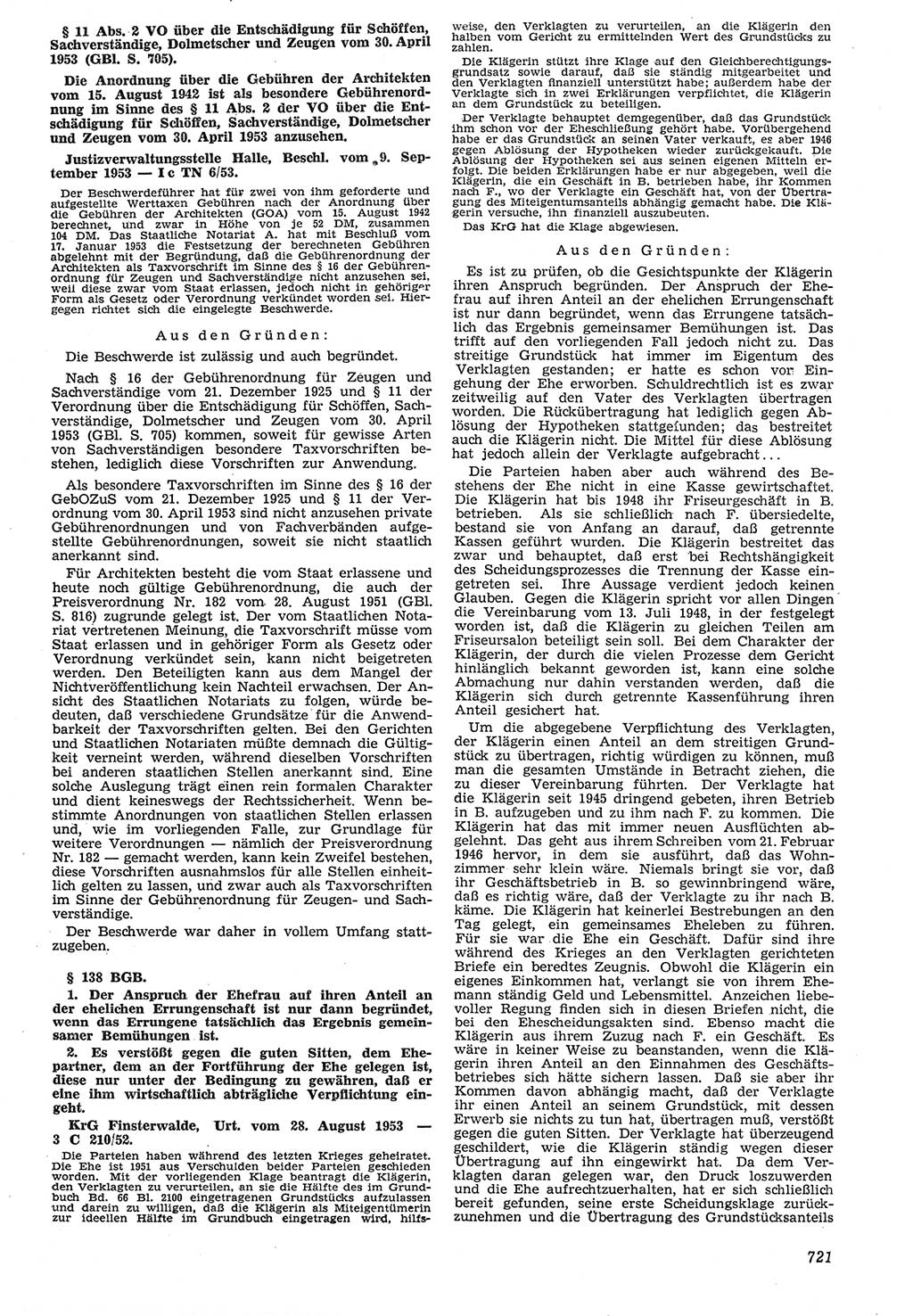 Neue Justiz (NJ), Zeitschrift für Recht und Rechtswissenschaft [Deutsche Demokratische Republik (DDR)], 7. Jahrgang 1953, Seite 721 (NJ DDR 1953, S. 721)
