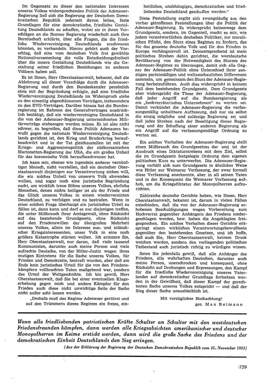 Neue Justiz (NJ), Zeitschrift für Recht und Rechtswissenschaft [Deutsche Demokratische Republik (DDR)], 7. Jahrgang 1953, Seite 729 (NJ DDR 1953, S. 729)