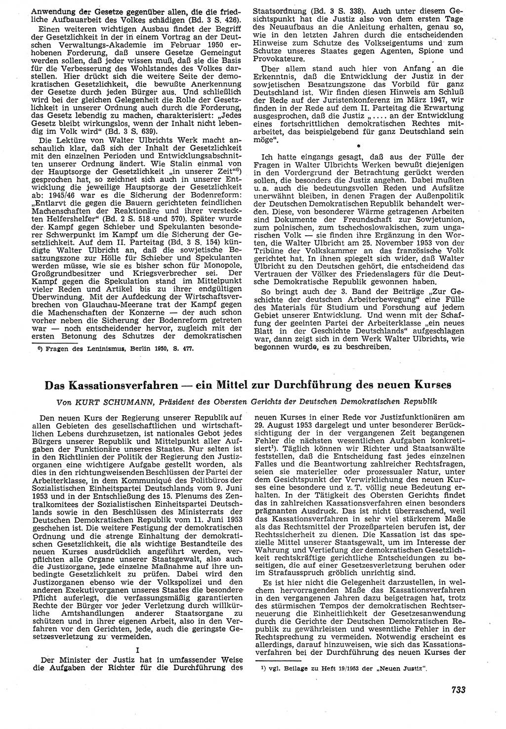 Neue Justiz (NJ), Zeitschrift für Recht und Rechtswissenschaft [Deutsche Demokratische Republik (DDR)], 7. Jahrgang 1953, Seite 733 (NJ DDR 1953, S. 733)