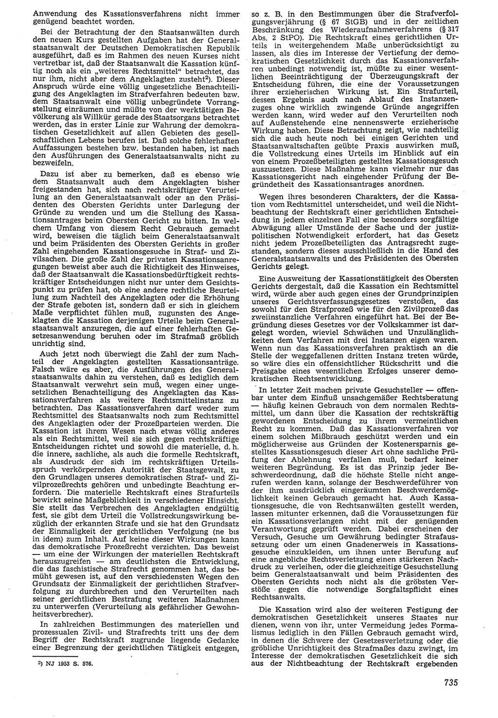 Neue Justiz (NJ), Zeitschrift für Recht und Rechtswissenschaft [Deutsche Demokratische Republik (DDR)], 7. Jahrgang 1953, Seite 735 (NJ DDR 1953, S. 735)