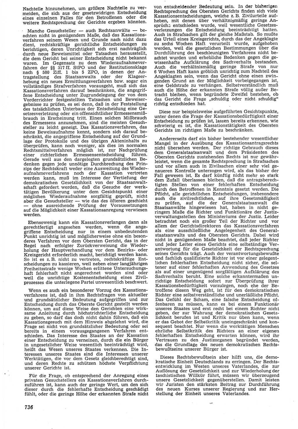 Neue Justiz (NJ), Zeitschrift für Recht und Rechtswissenschaft [Deutsche Demokratische Republik (DDR)], 7. Jahrgang 1953, Seite 736 (NJ DDR 1953, S. 736)