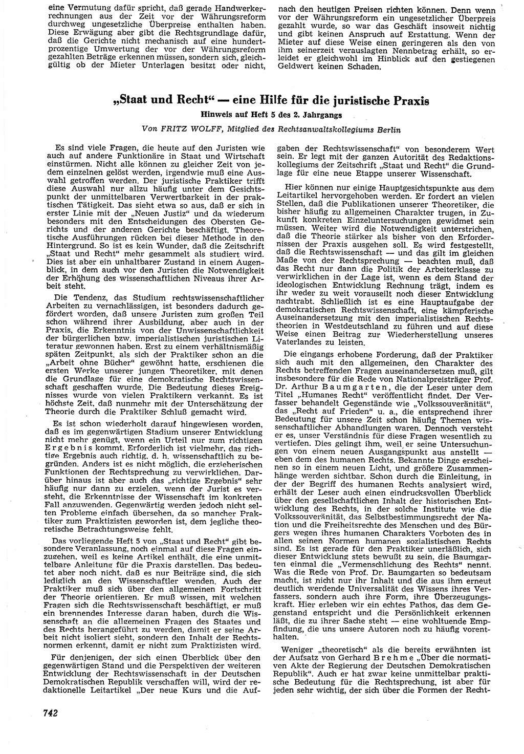 Neue Justiz (NJ), Zeitschrift für Recht und Rechtswissenschaft [Deutsche Demokratische Republik (DDR)], 7. Jahrgang 1953, Seite 742 (NJ DDR 1953, S. 742)