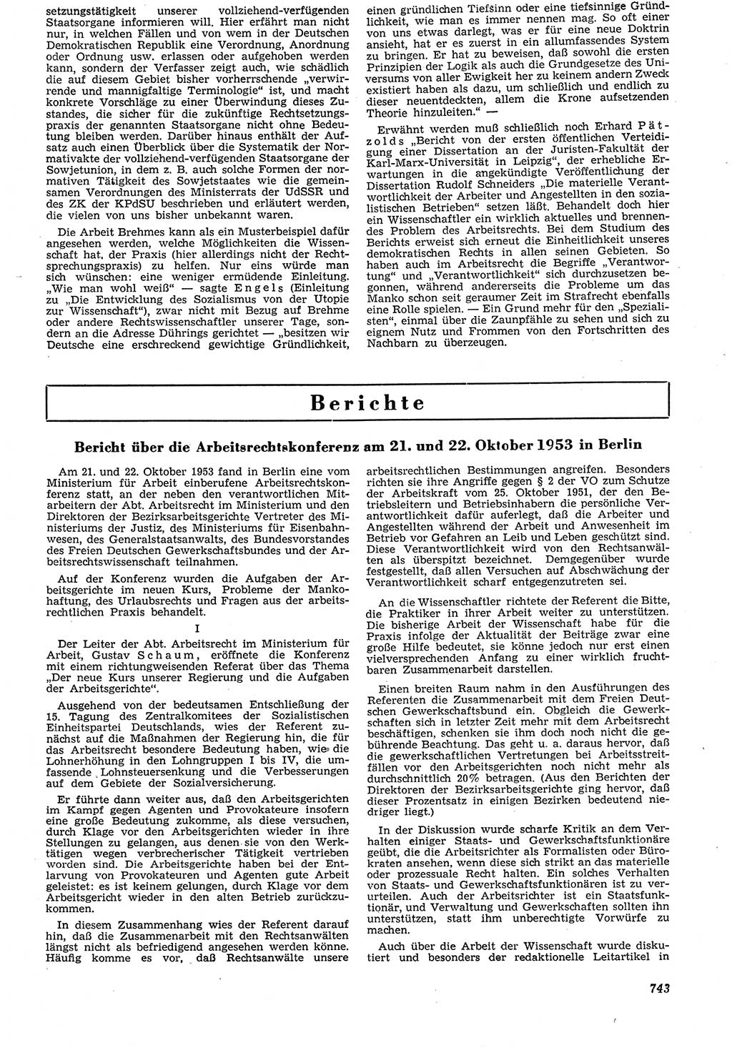 Neue Justiz (NJ), Zeitschrift für Recht und Rechtswissenschaft [Deutsche Demokratische Republik (DDR)], 7. Jahrgang 1953, Seite 743 (NJ DDR 1953, S. 743)