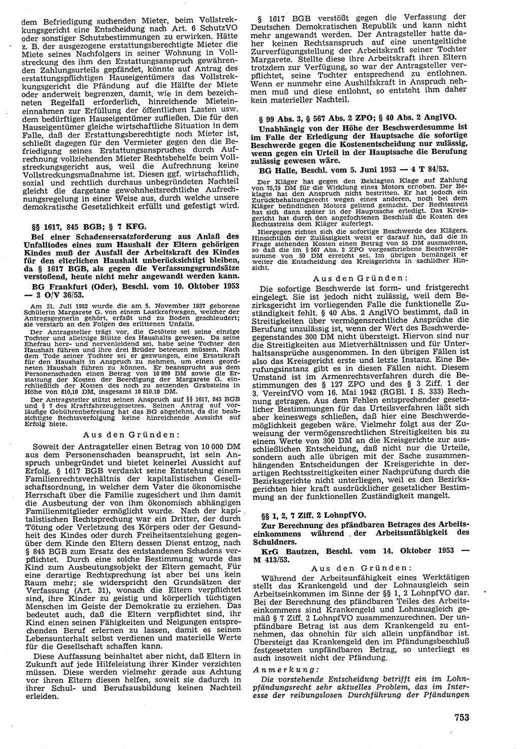 Neue Justiz (NJ), Zeitschrift für Recht und Rechtswissenschaft [Deutsche Demokratische Republik (DDR)], 7. Jahrgang 1953, Seite 753 (NJ DDR 1953, S. 753)