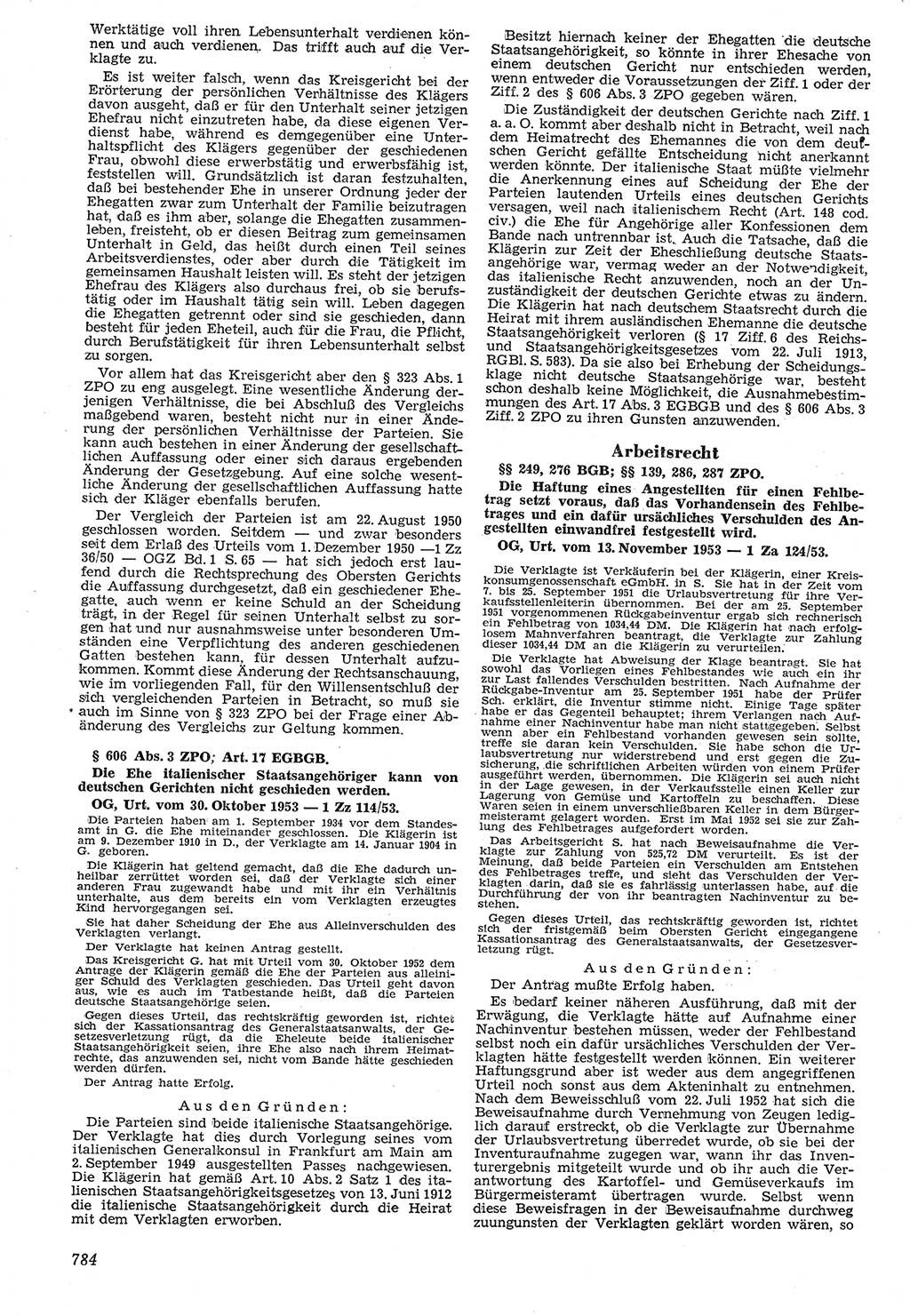 Neue Justiz (NJ), Zeitschrift für Recht und Rechtswissenschaft [Deutsche Demokratische Republik (DDR)], 7. Jahrgang 1953, Seite 784 (NJ DDR 1953, S. 784)