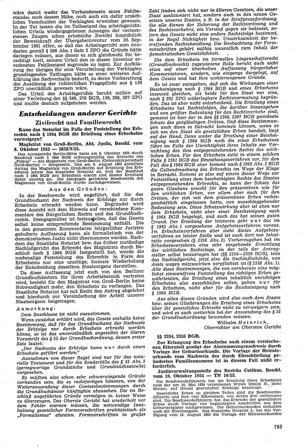 Neue Justiz (NJ), Zeitschrift für Recht und Rechtswissenschaft [Deutsche Demokratische Republik (DDR)], 7. Jahrgang 1953, Seite 785 (NJ DDR 1953, S. 785)