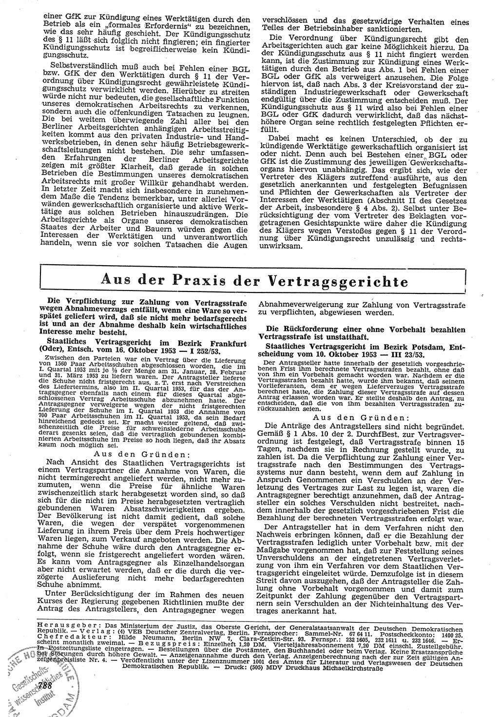 Neue Justiz (NJ), Zeitschrift für Recht und Rechtswissenschaft [Deutsche Demokratische Republik (DDR)], 7. Jahrgang 1953, Seite 788 (NJ DDR 1953, S. 788)