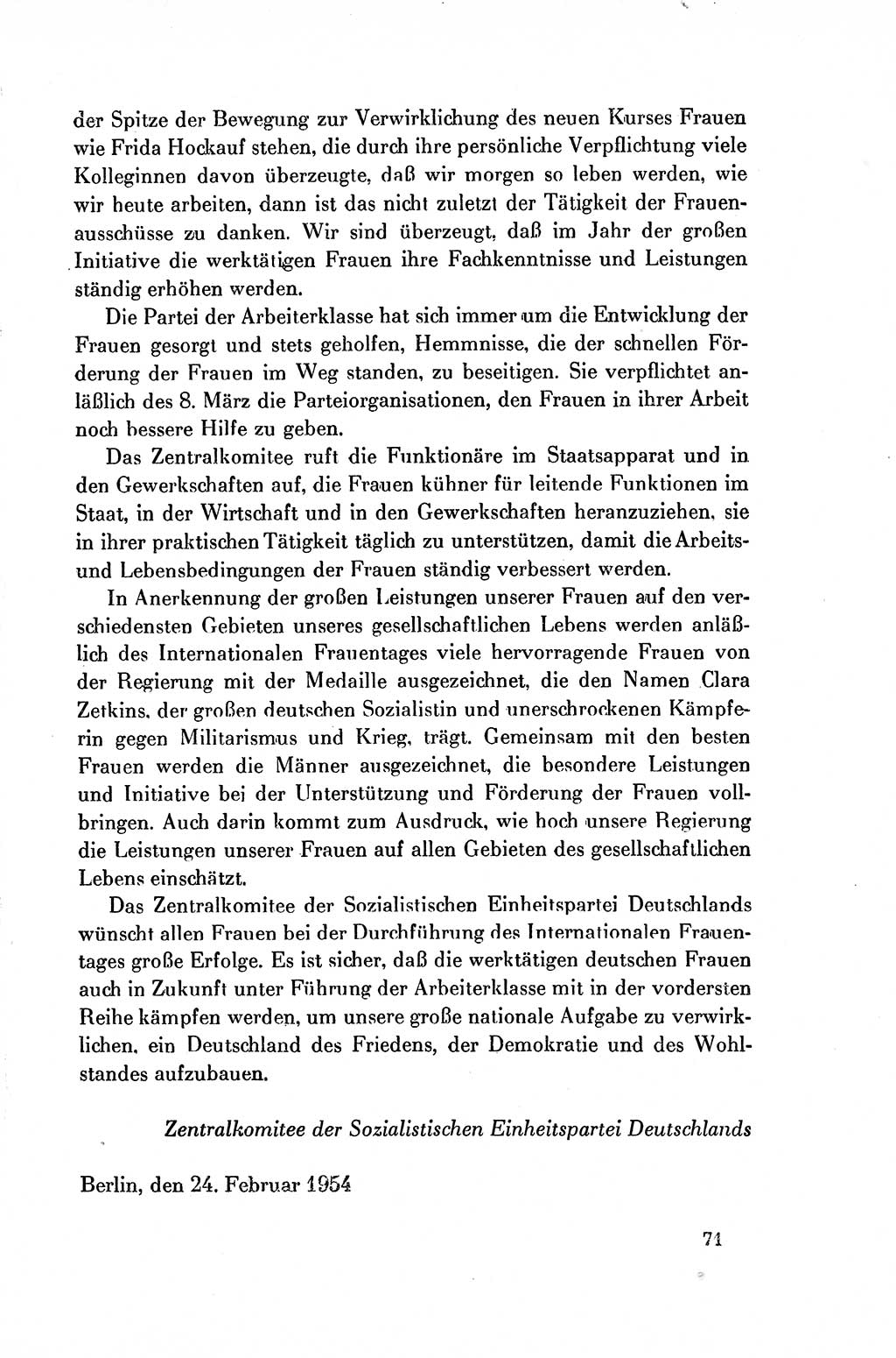 Dokumente der Sozialistischen Einheitspartei Deutschlands (SED) [Deutsche Demokratische Republik (DDR)] 1954-1955, Seite 71 (Dok. SED DDR 1954-1955, S. 71)