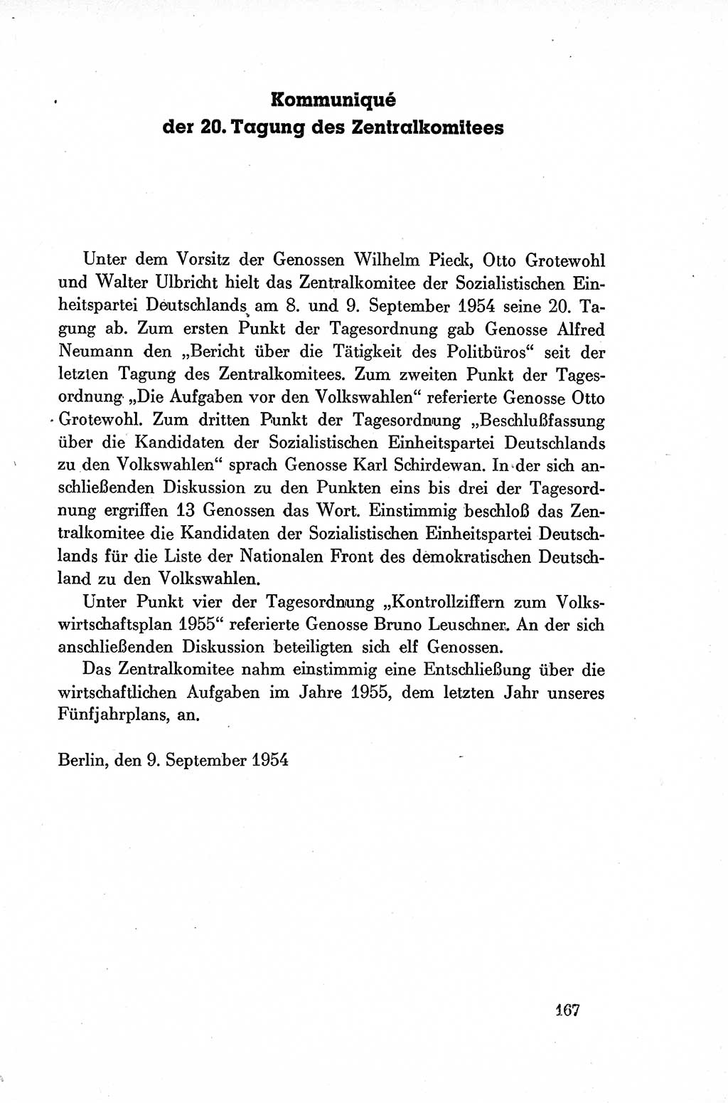 Dokumente der Sozialistischen Einheitspartei Deutschlands (SED) [Deutsche Demokratische Republik (DDR)] 1954-1955, Seite 167 (Dok. SED DDR 1954-1955, S. 167)