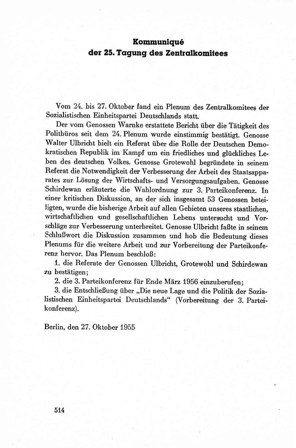 Dokumente der Sozialistischen Einheitspartei Deutschlands (SED) [Deutsche Demokratische Republik (DDR)] 1954-1955, Seite 514 (Dok. SED DDR 1954-1955, S. 514)