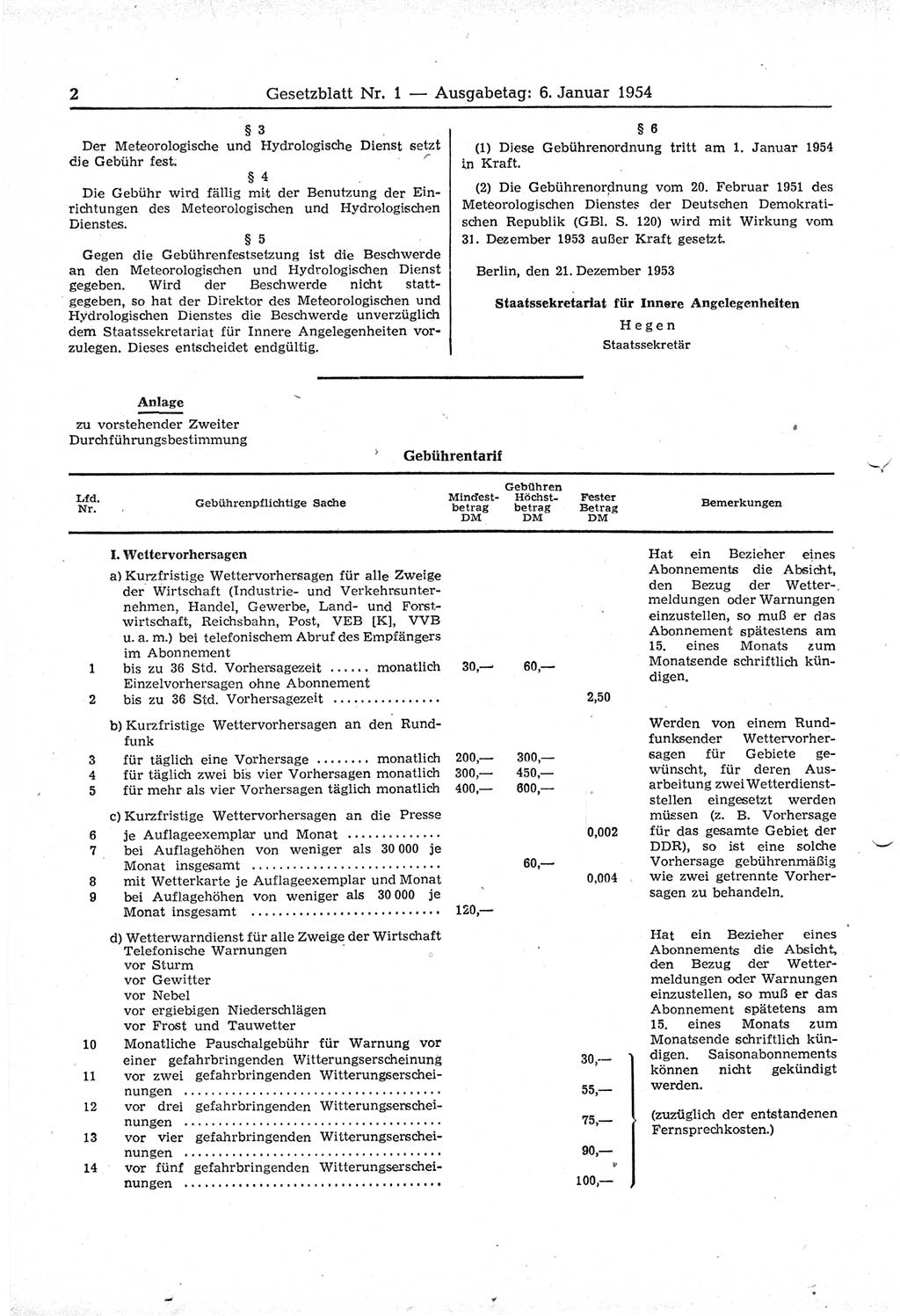 Gesetzblatt (GBl.) der Deutschen Demokratischen Republik (DDR) 1954, Seite 2 (GBl. DDR 1954, S. 2)