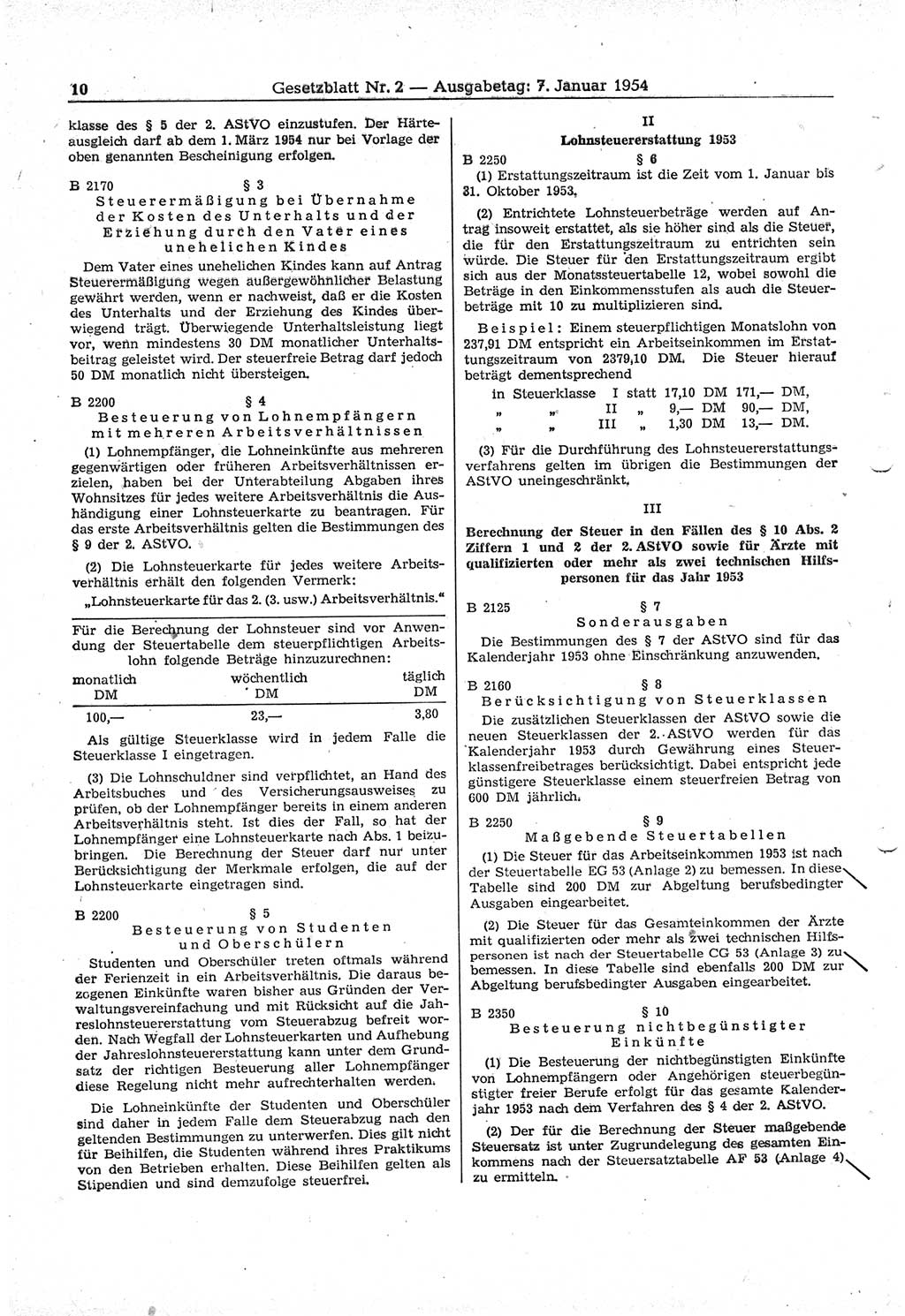 Gesetzblatt (GBl.) der Deutschen Demokratischen Republik (DDR) 1954, Seite 10 (GBl. DDR 1954, S. 10)
