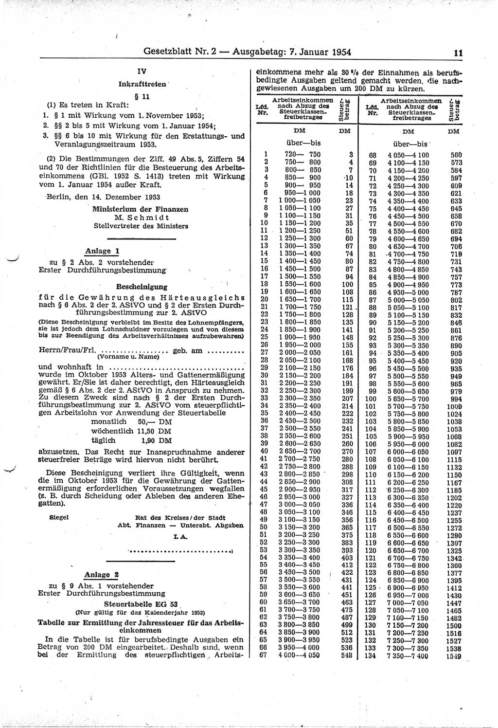 Gesetzblatt (GBl.) der Deutschen Demokratischen Republik (DDR) 1954, Seite 11 (GBl. DDR 1954, S. 11)