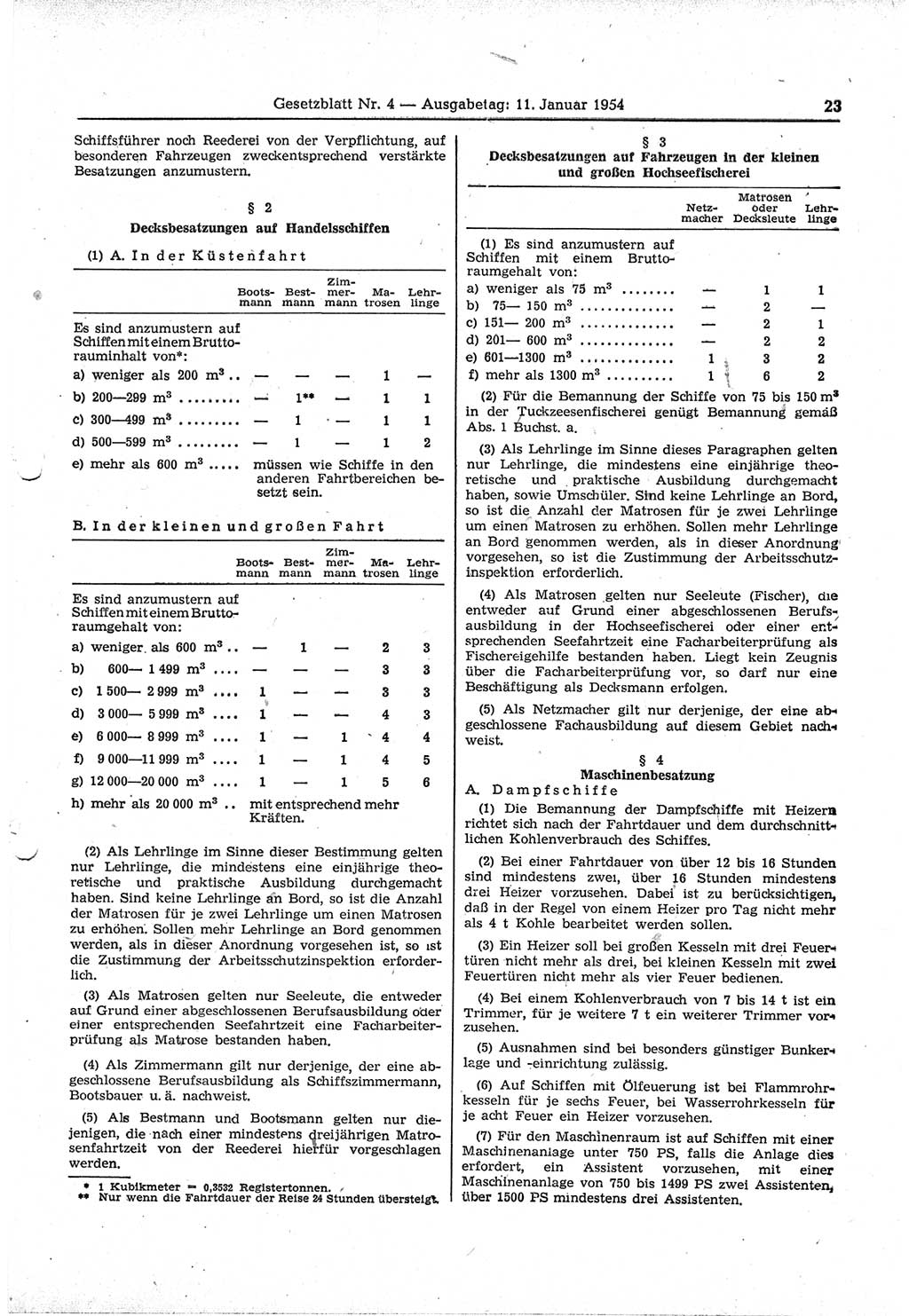 Gesetzblatt (GBl.) der Deutschen Demokratischen Republik (DDR) 1954, Seite 23 (GBl. DDR 1954, S. 23)