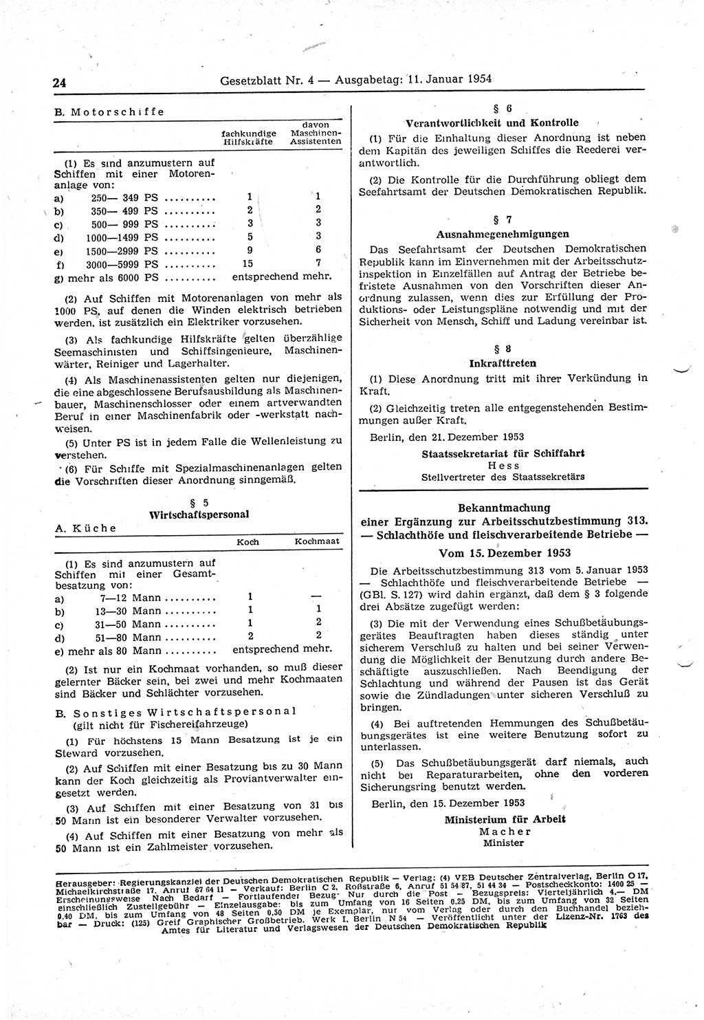 Gesetzblatt (GBl.) der Deutschen Demokratischen Republik (DDR) 1954, Seite 24 (GBl. DDR 1954, S. 24)