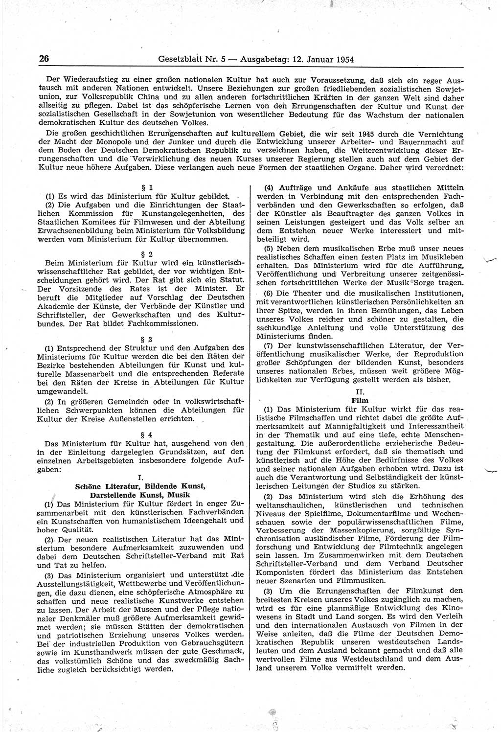 Gesetzblatt (GBl.) der Deutschen Demokratischen Republik (DDR) 1954, Seite 26 (GBl. DDR 1954, S. 26)