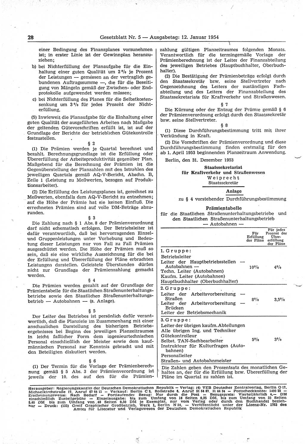 Gesetzblatt (GBl.) der Deutschen Demokratischen Republik (DDR) 1954, Seite 28 (GBl. DDR 1954, S. 28)