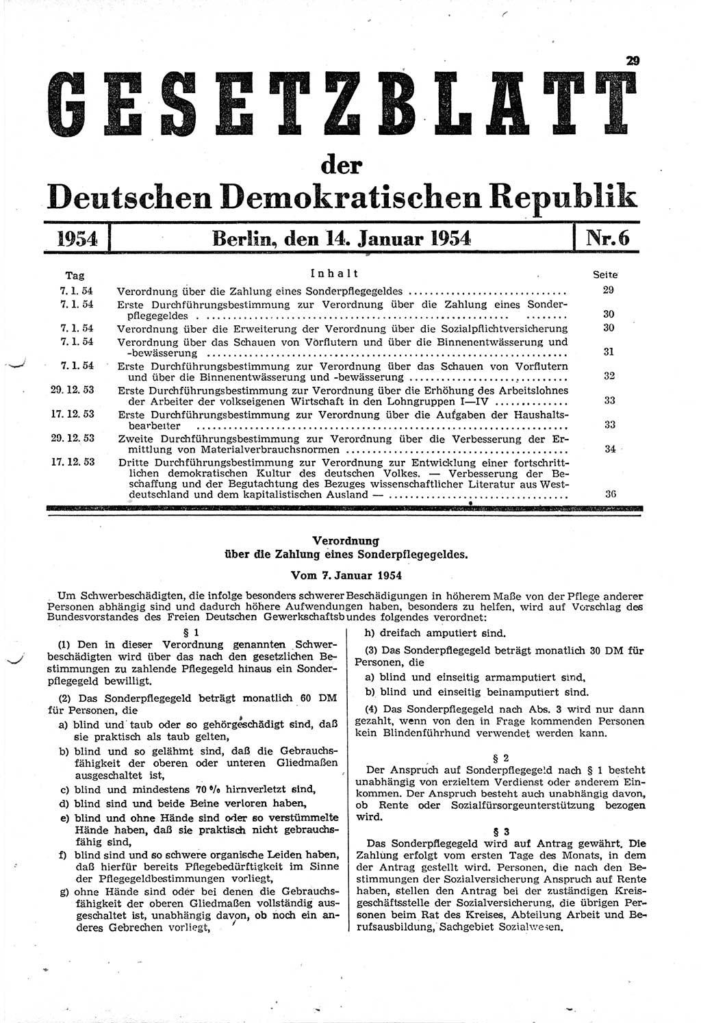 Gesetzblatt (GBl.) der Deutschen Demokratischen Republik (DDR) 1954, Seite 29 (GBl. DDR 1954, S. 29)