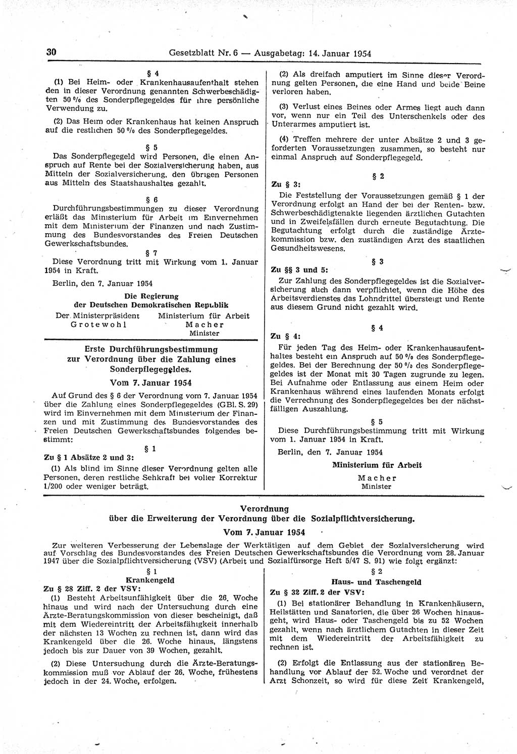 Gesetzblatt (GBl.) der Deutschen Demokratischen Republik (DDR) 1954, Seite 30 (GBl. DDR 1954, S. 30)