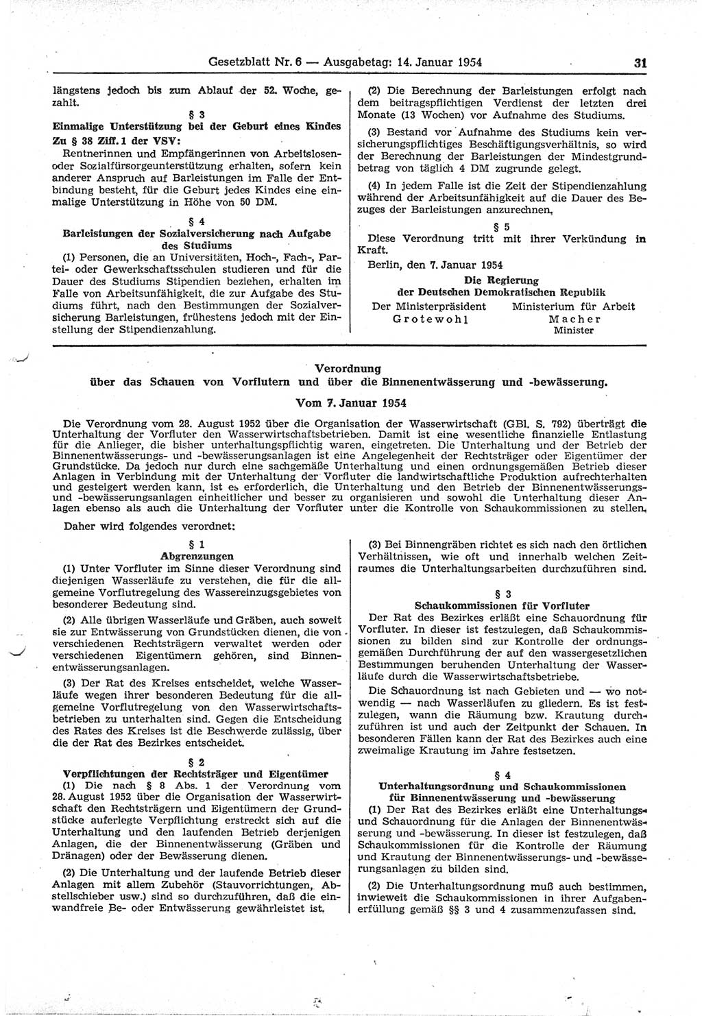 Gesetzblatt (GBl.) der Deutschen Demokratischen Republik (DDR) 1954, Seite 31 (GBl. DDR 1954, S. 31)