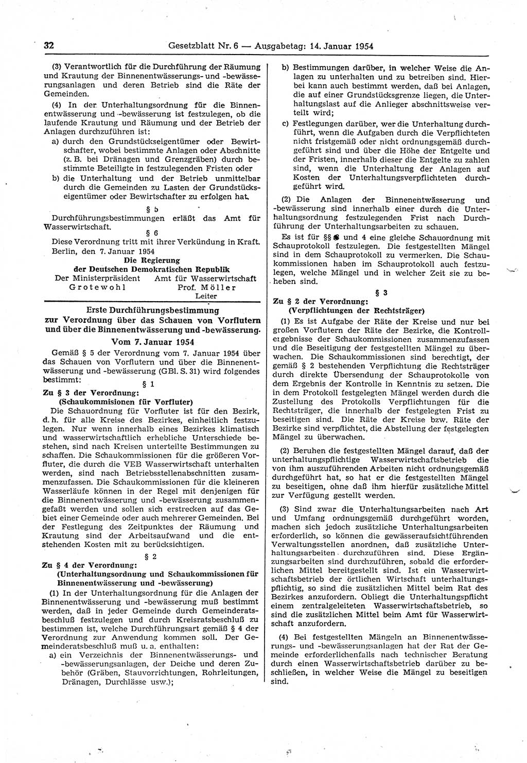Gesetzblatt (GBl.) der Deutschen Demokratischen Republik (DDR) 1954, Seite 32 (GBl. DDR 1954, S. 32)