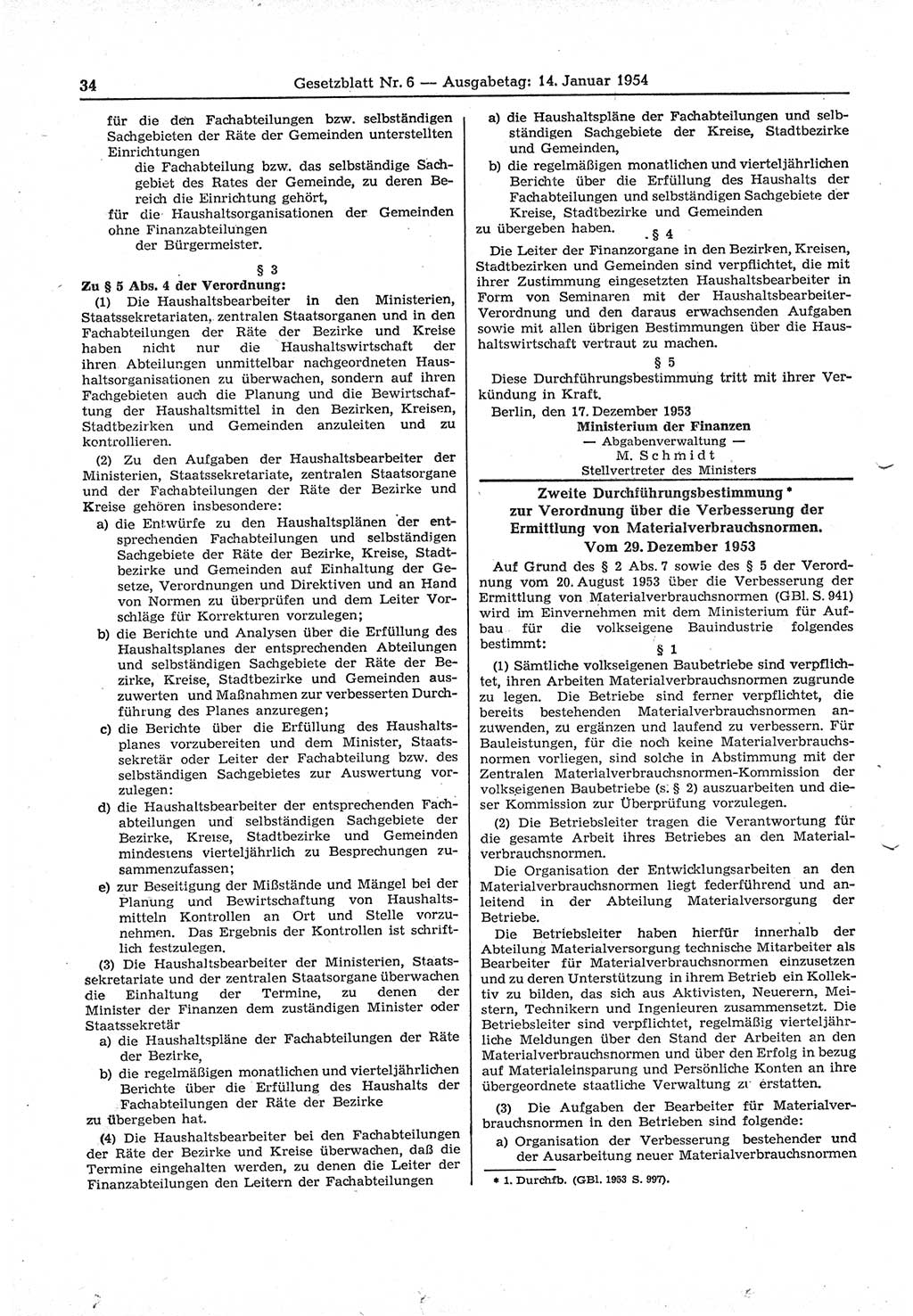 Gesetzblatt (GBl.) der Deutschen Demokratischen Republik (DDR) 1954, Seite 34 (GBl. DDR 1954, S. 34)