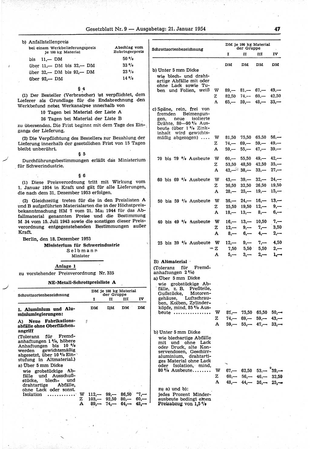 Gesetzblatt (GBl.) der Deutschen Demokratischen Republik (DDR) 1954, Seite 47 (GBl. DDR 1954, S. 47)