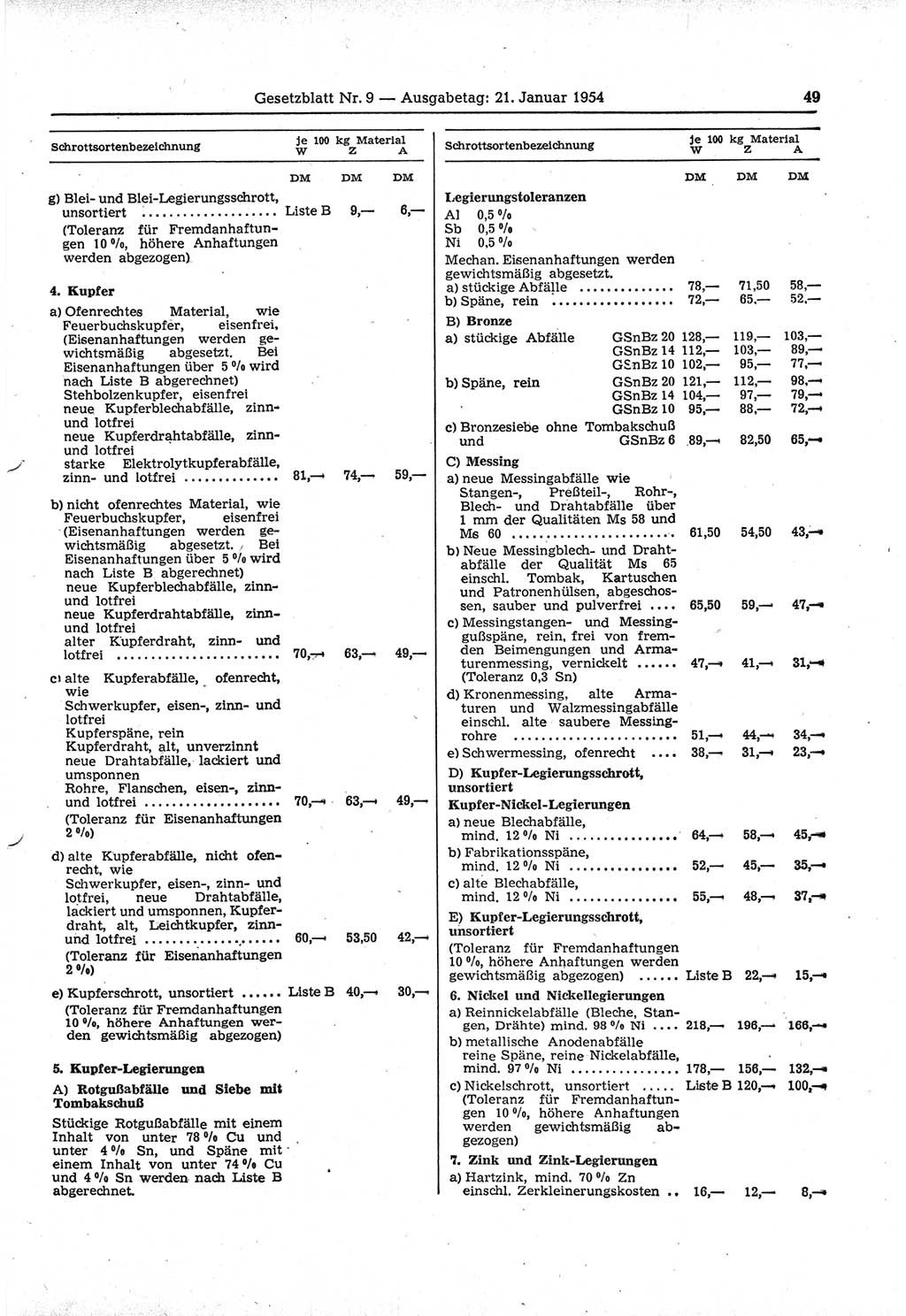 Gesetzblatt (GBl.) der Deutschen Demokratischen Republik (DDR) 1954, Seite 49 (GBl. DDR 1954, S. 49)