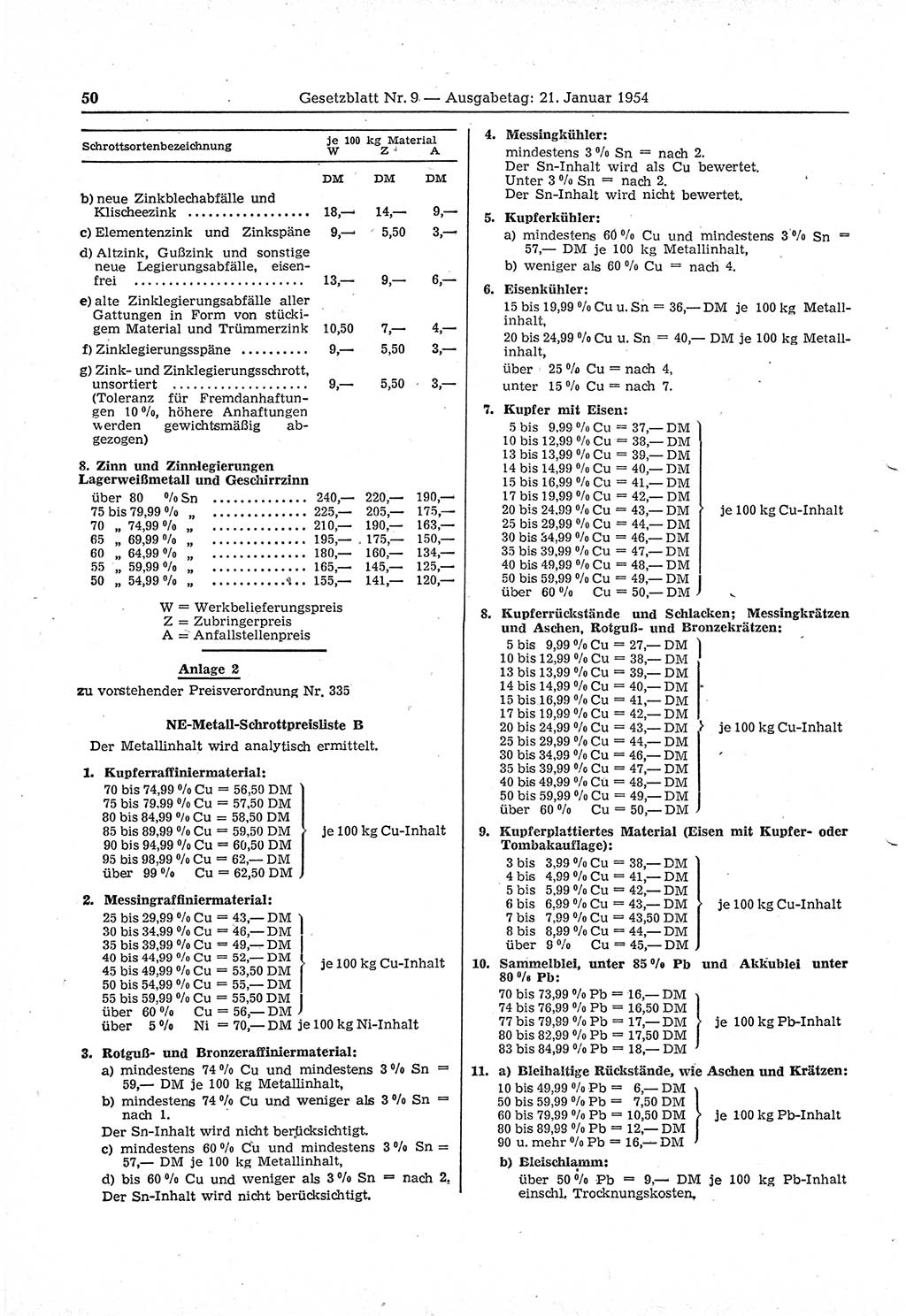 Gesetzblatt (GBl.) der Deutschen Demokratischen Republik (DDR) 1954, Seite 50 (GBl. DDR 1954, S. 50)