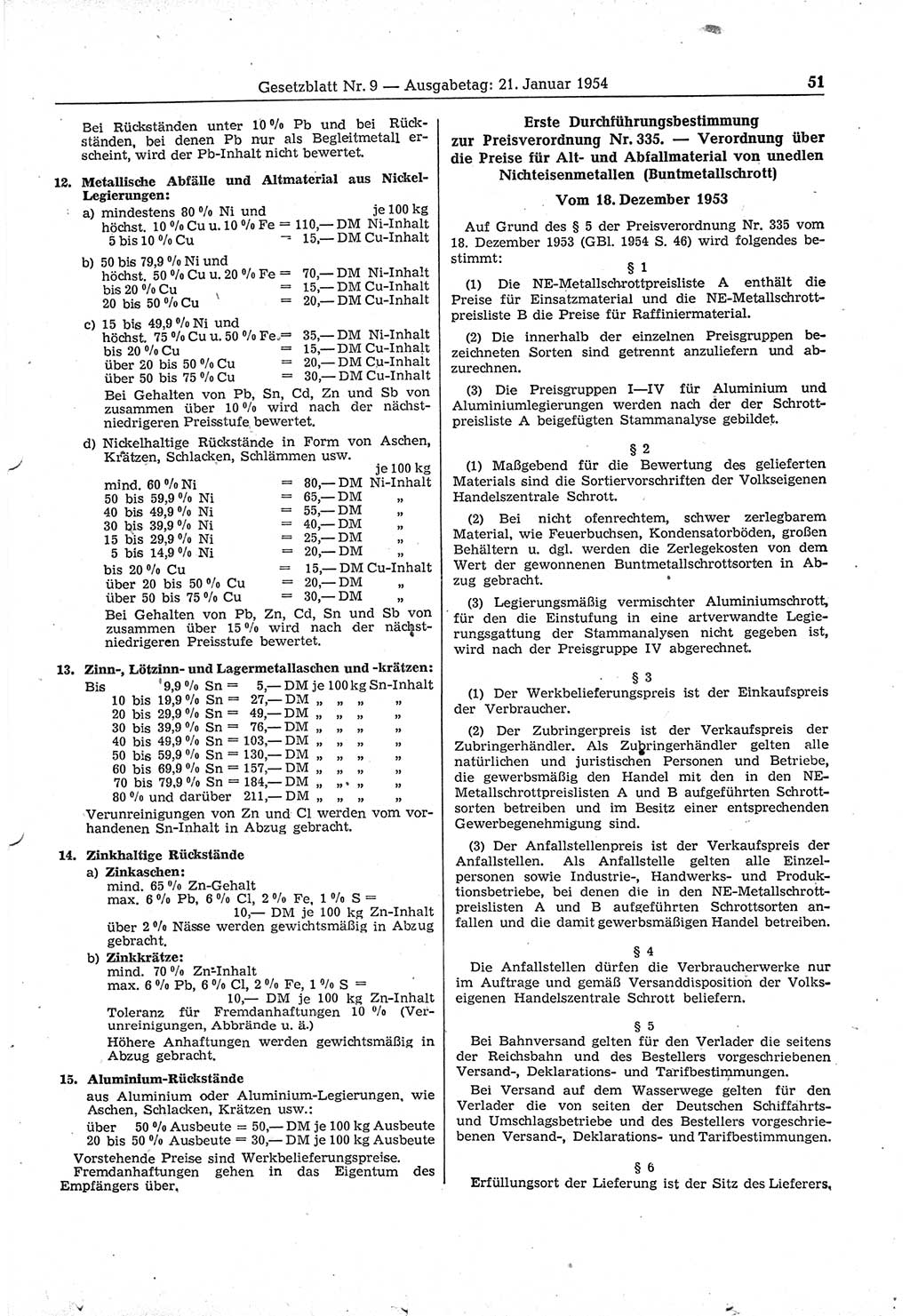 Gesetzblatt (GBl.) der Deutschen Demokratischen Republik (DDR) 1954, Seite 51 (GBl. DDR 1954, S. 51)