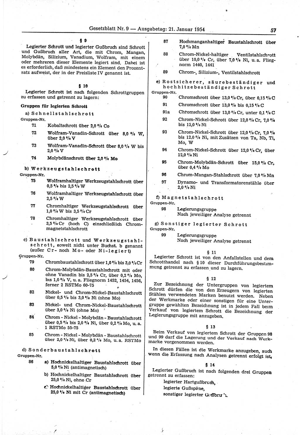 Gesetzblatt (GBl.) der Deutschen Demokratischen Republik (DDR) 1954, Seite 57 (GBl. DDR 1954, S. 57)