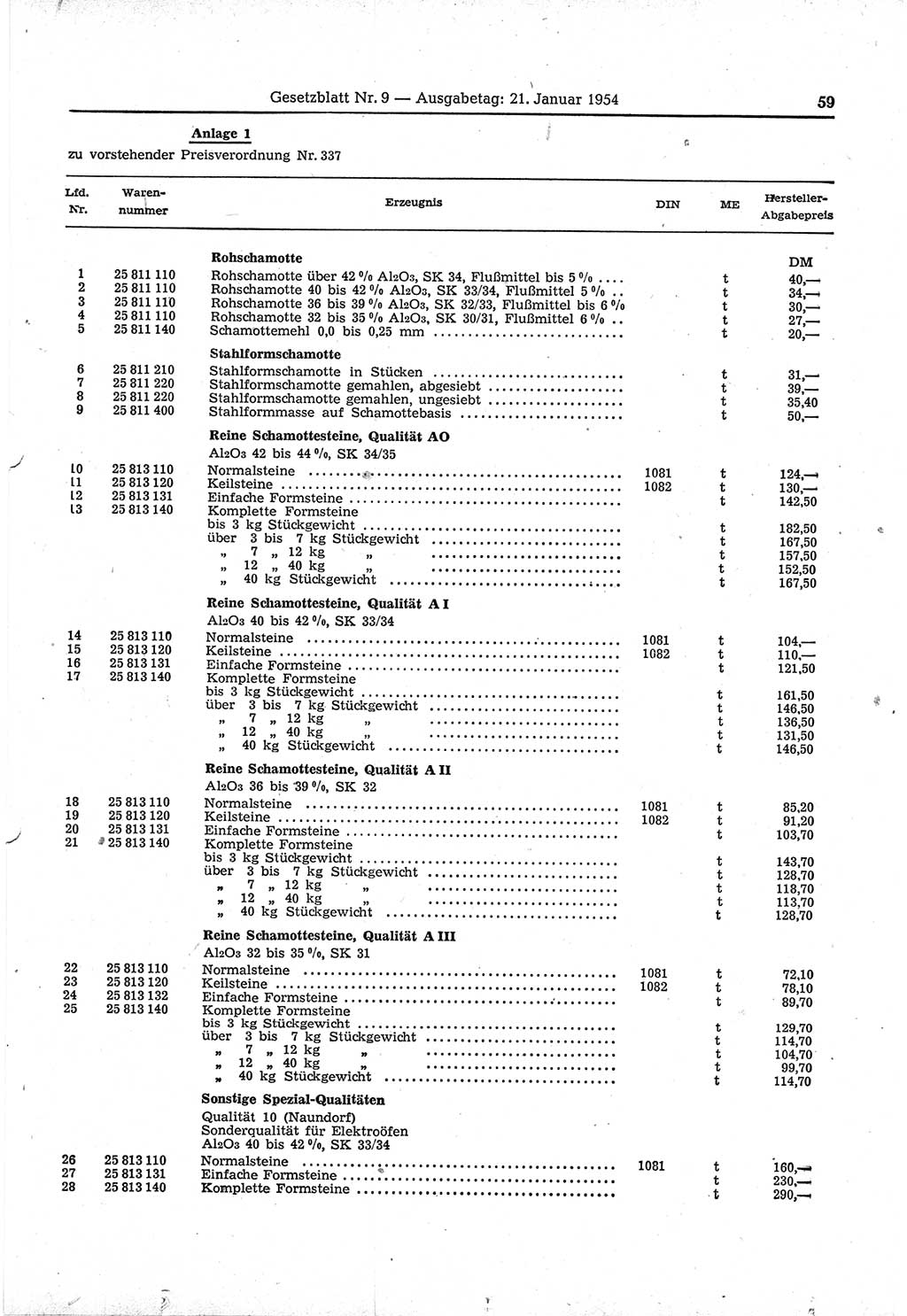 Gesetzblatt (GBl.) der Deutschen Demokratischen Republik (DDR) 1954, Seite 59 (GBl. DDR 1954, S. 59)