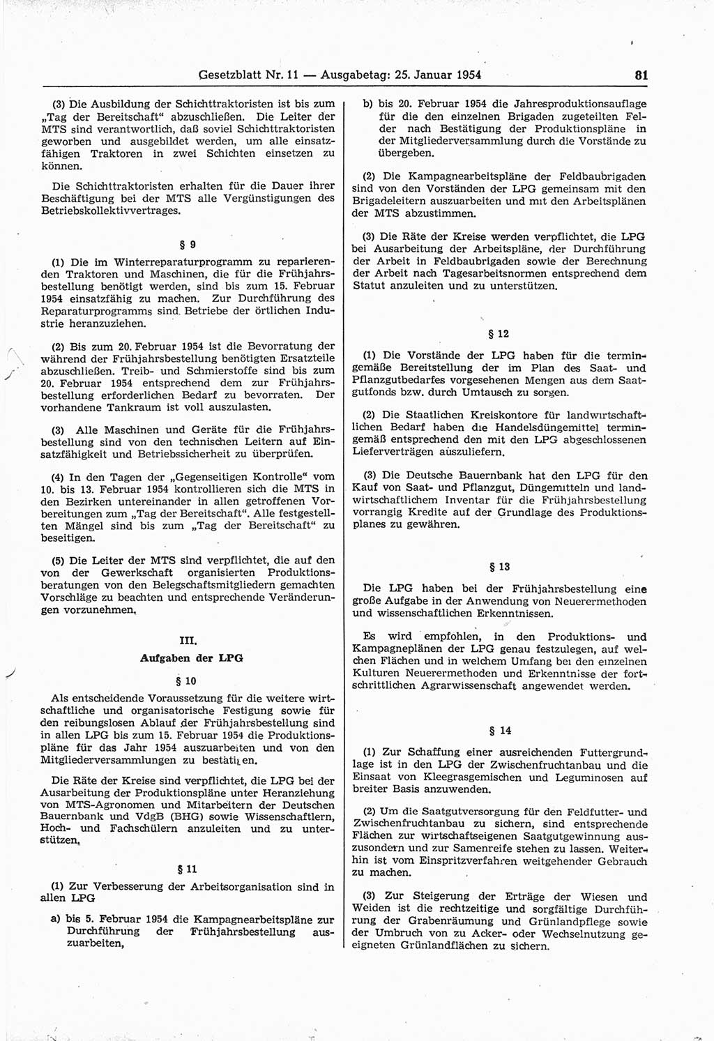 Gesetzblatt (GBl.) der Deutschen Demokratischen Republik (DDR) 1954, Seite 81 (GBl. DDR 1954, S. 81)