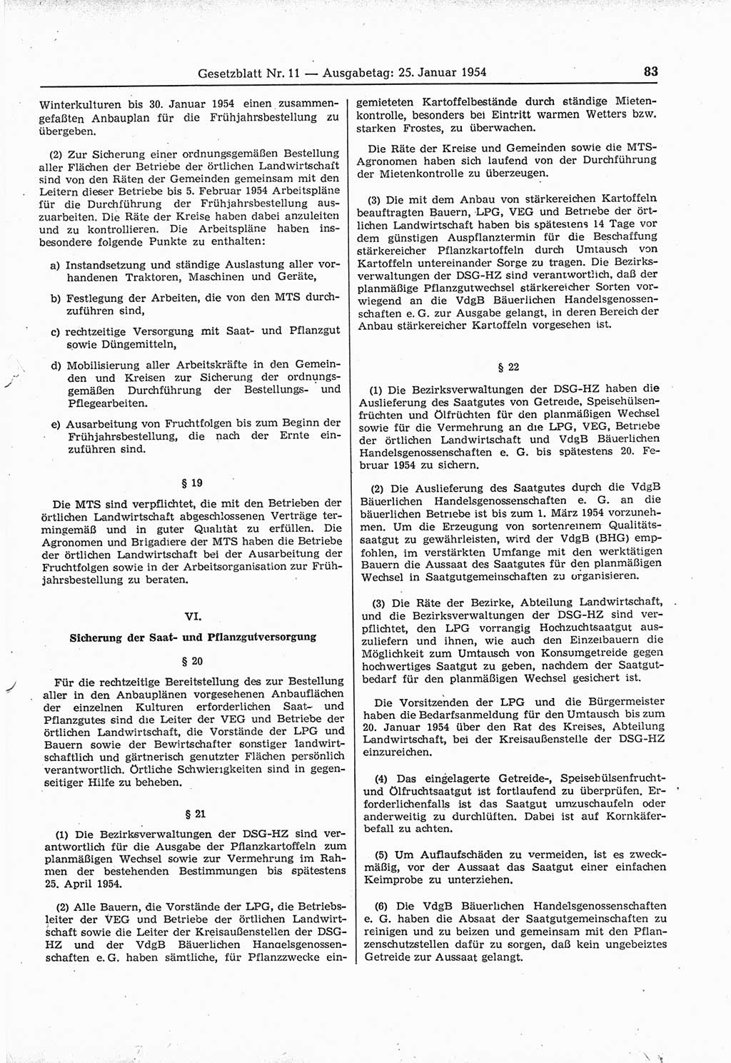 Gesetzblatt (GBl.) der Deutschen Demokratischen Republik (DDR) 1954, Seite 83 (GBl. DDR 1954, S. 83)