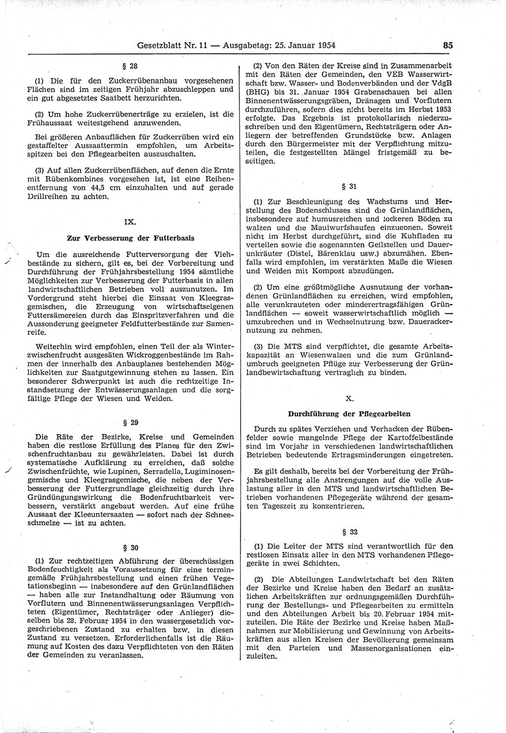 Gesetzblatt (GBl.) der Deutschen Demokratischen Republik (DDR) 1954, Seite 85 (GBl. DDR 1954, S. 85)