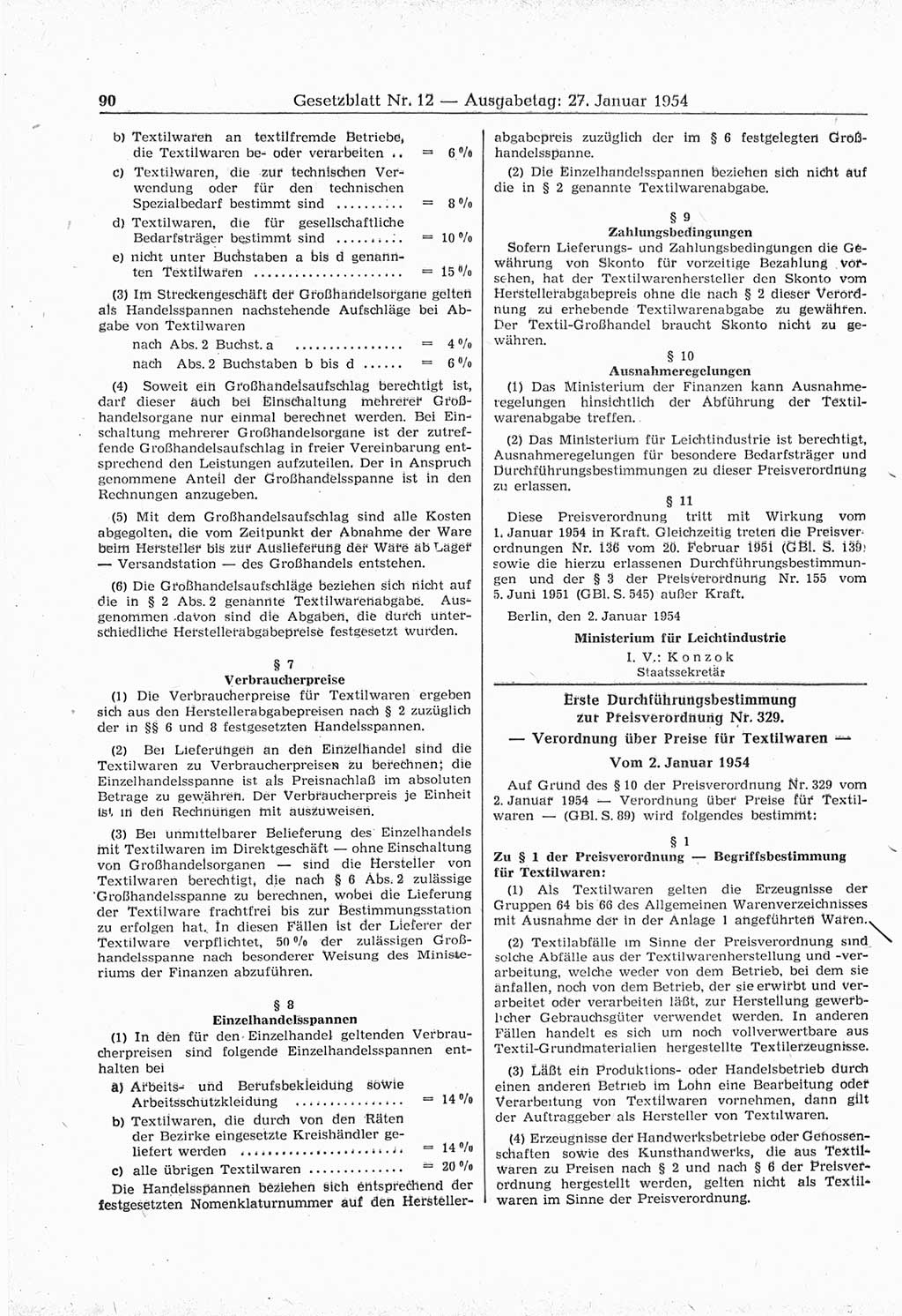 Gesetzblatt (GBl.) der Deutschen Demokratischen Republik (DDR) 1954, Seite 90 (GBl. DDR 1954, S. 90)
