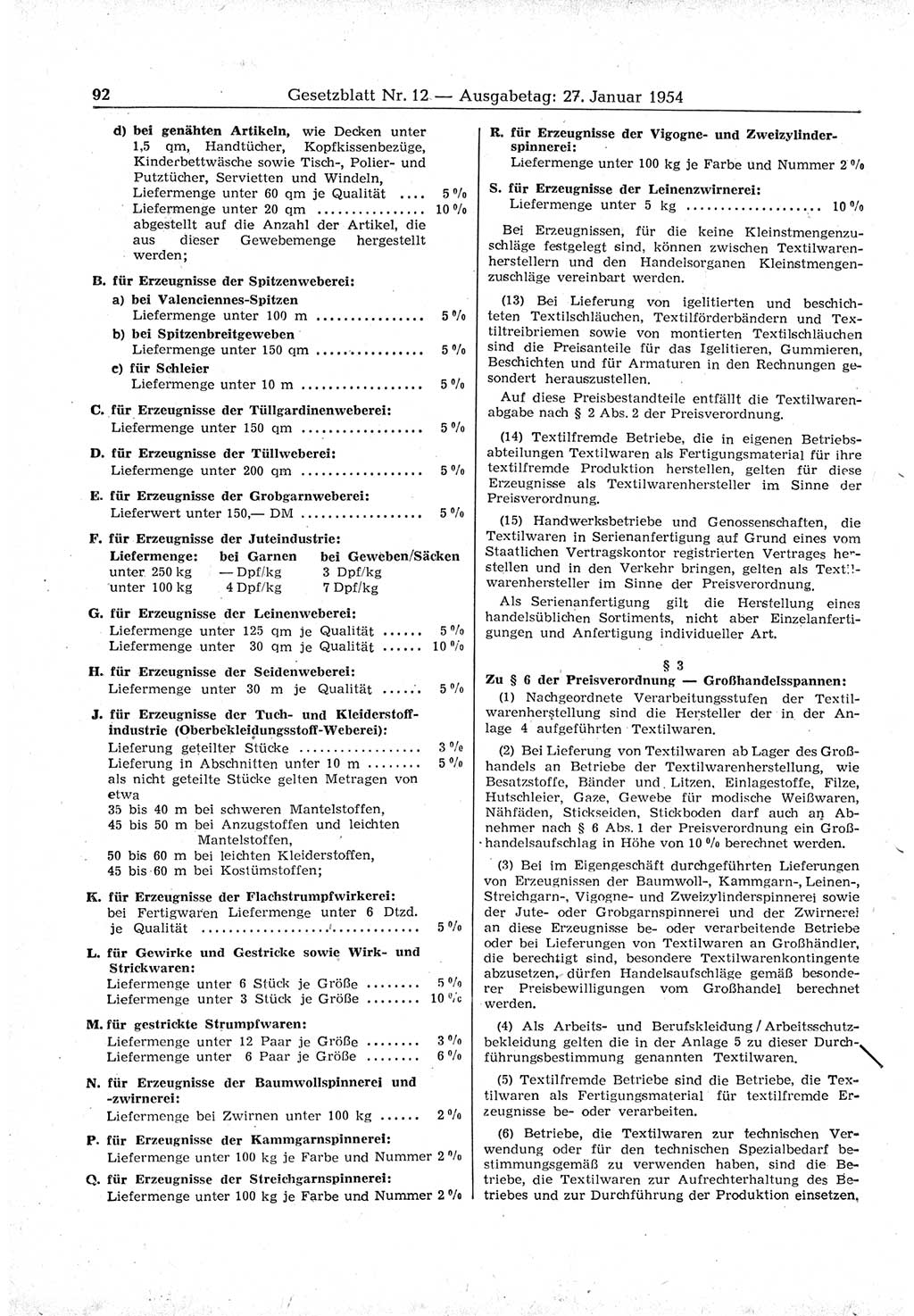Gesetzblatt (GBl.) der Deutschen Demokratischen Republik (DDR) 1954, Seite 92 (GBl. DDR 1954, S. 92)