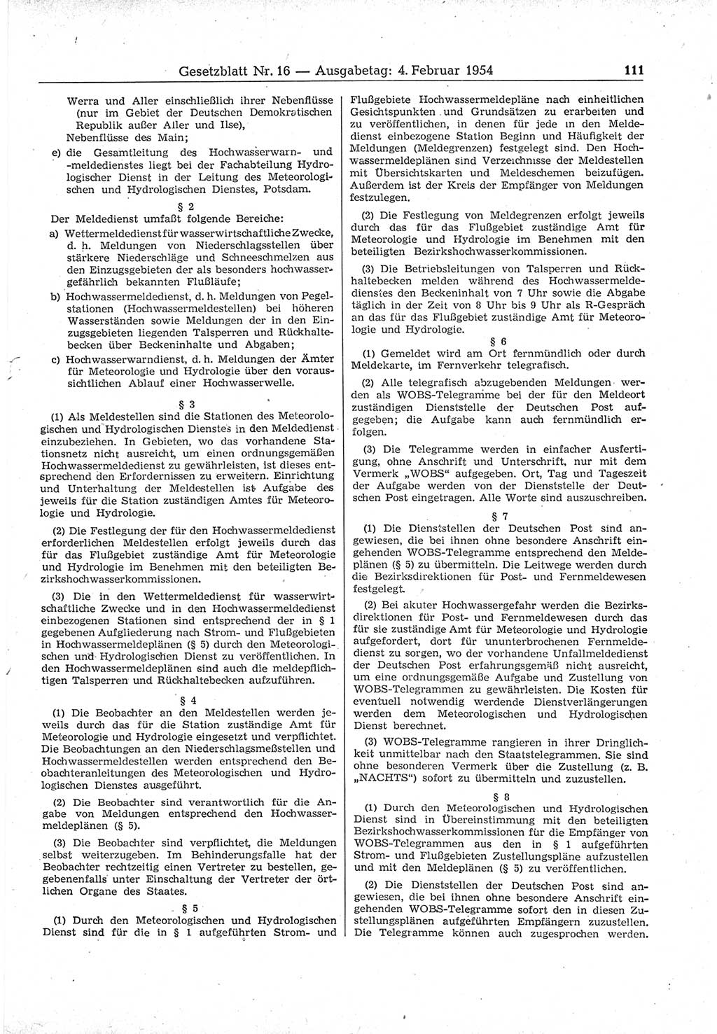 Gesetzblatt (GBl.) der Deutschen Demokratischen Republik (DDR) 1954, Seite 111 (GBl. DDR 1954, S. 111)