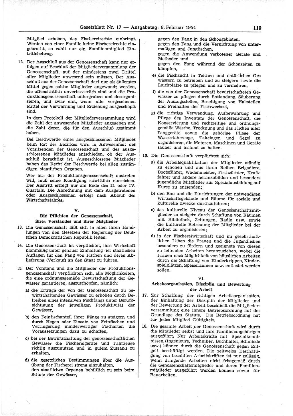 Gesetzblatt (GBl.) der Deutschen Demokratischen Republik (DDR) 1954, Seite 119 (GBl. DDR 1954, S. 119)