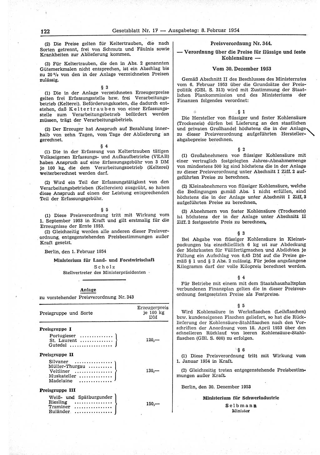 Gesetzblatt (GBl.) der Deutschen Demokratischen Republik (DDR) 1954, Seite 122 (GBl. DDR 1954, S. 122)