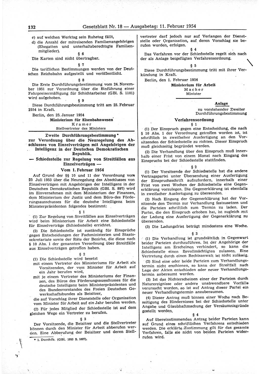 Gesetzblatt (GBl.) der Deutschen Demokratischen Republik (DDR) 1954, Seite 132 (GBl. DDR 1954, S. 132)