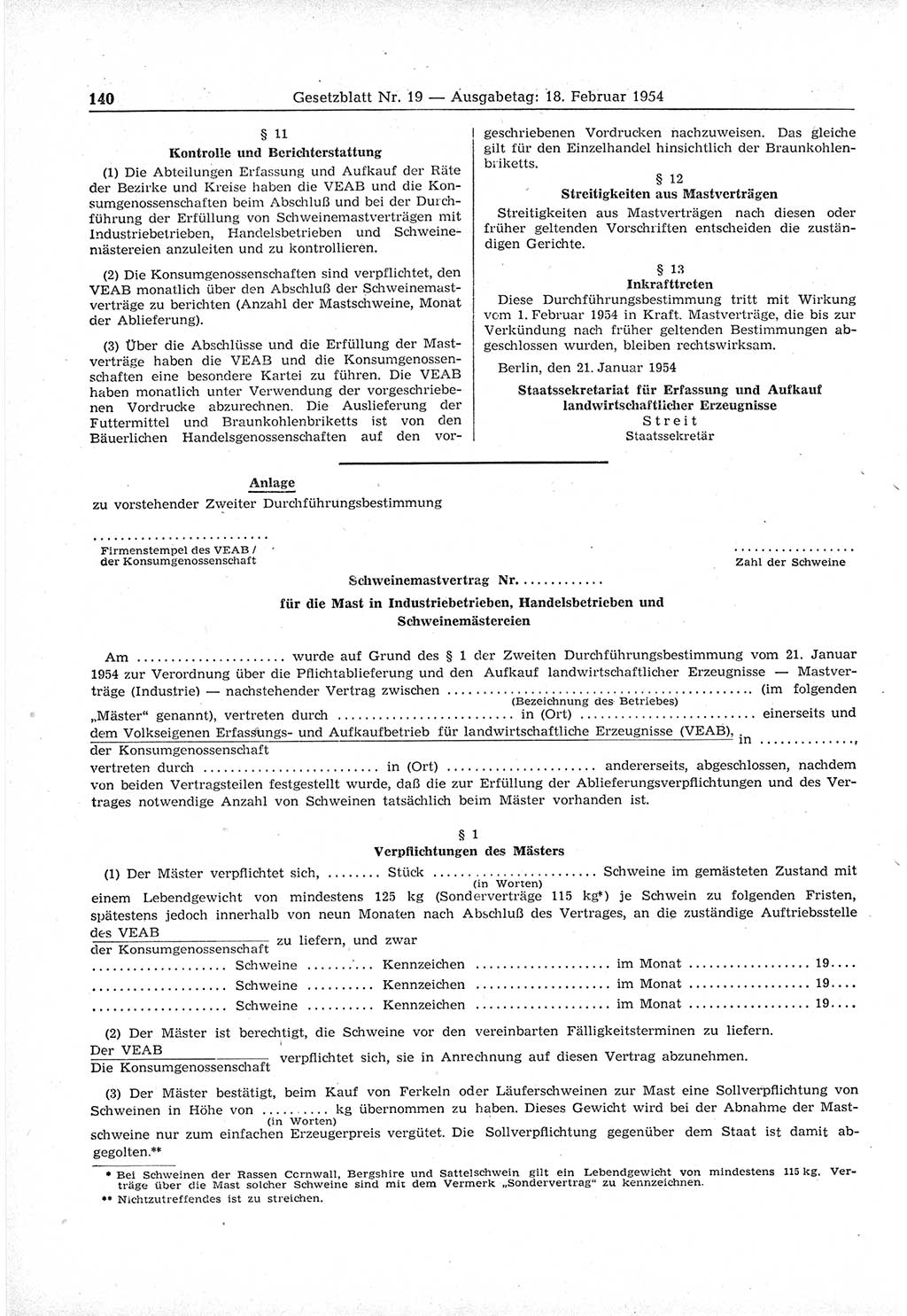 Gesetzblatt (GBl.) der Deutschen Demokratischen Republik (DDR) 1954, Seite 140 (GBl. DDR 1954, S. 140)