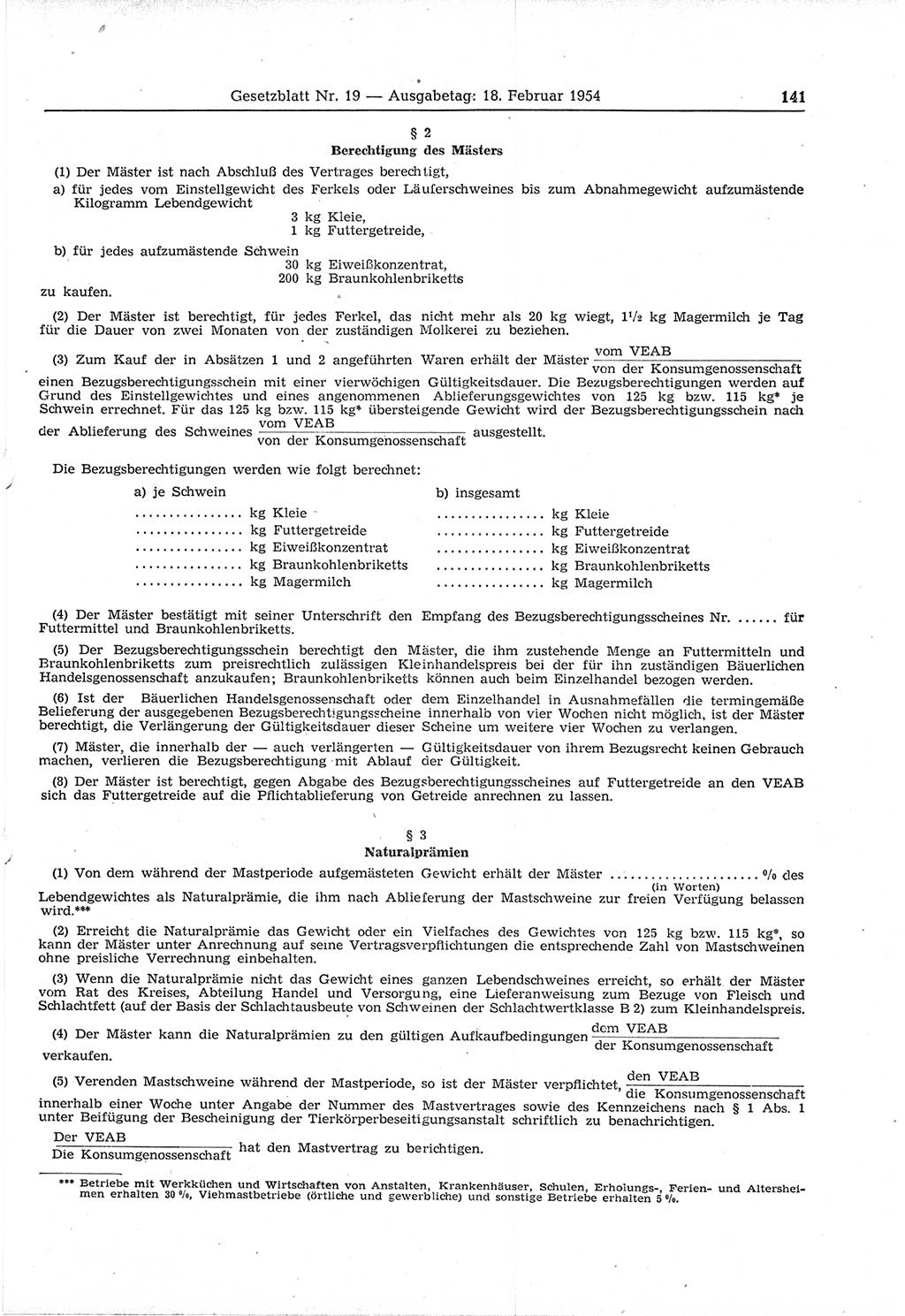 Gesetzblatt (GBl.) der Deutschen Demokratischen Republik (DDR) 1954, Seite 141 (GBl. DDR 1954, S. 141)